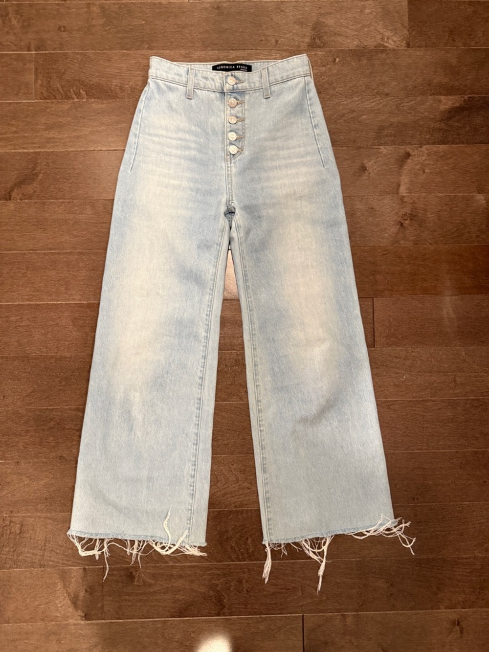 Veronica Beard Grant Light Blue Wide-Leg Button-Fly Jeans